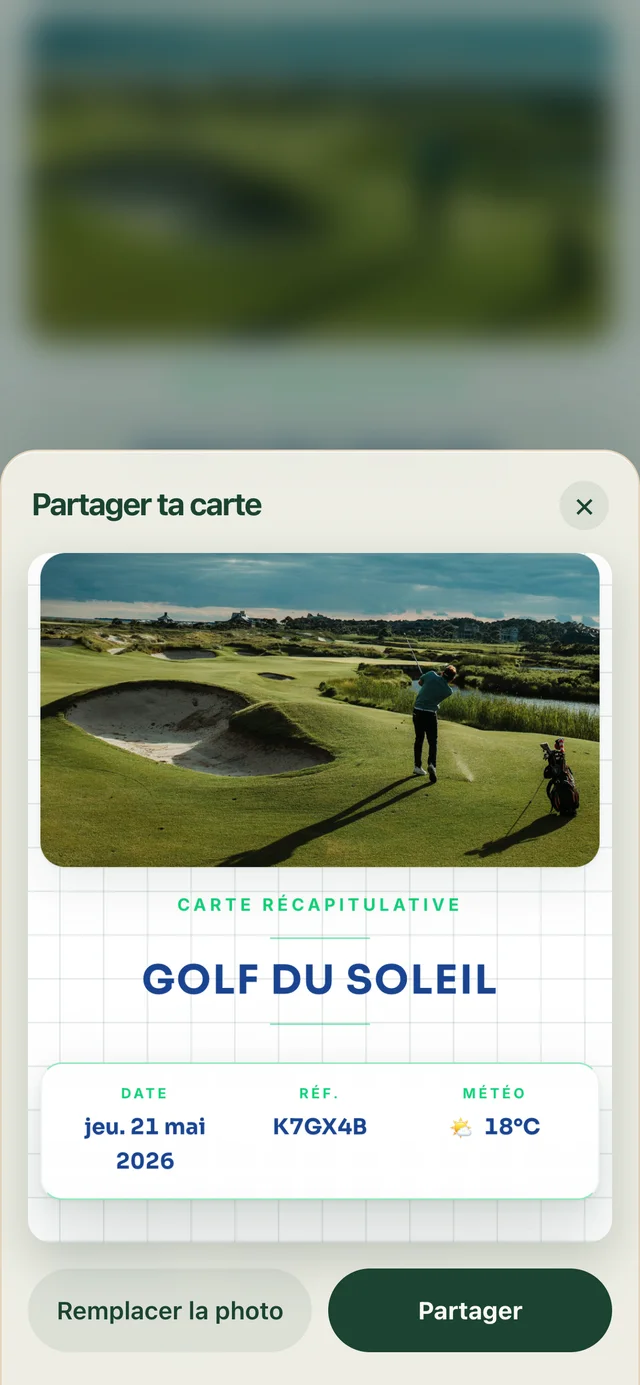 Écran de partage de la carte de l'app Scluba